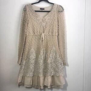Ryu Size Small Women’s Midi Dress Cream Lace Girlhood